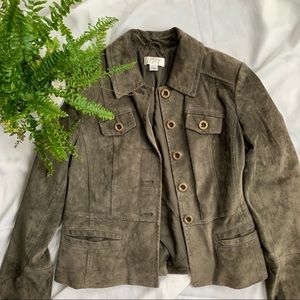 Loft genuine leather olive green jacket